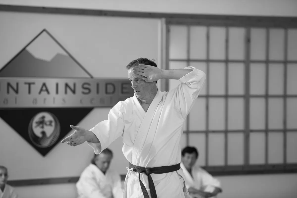 Wado-Ryu black belt performing a kata block at Mountainside Martial Arts